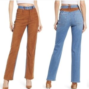 Good American Good‎ Icon Mixed Denim Faux Suede Jeans size 00 NWT